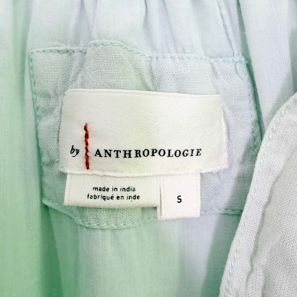 Anthropologie Somerset Mini Dress Embroidered Linen Mint Green Neon Floral Sz S - Picture 8 of 9
